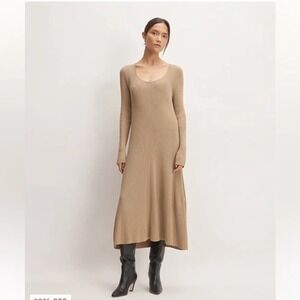 Everlane, Ribbed Scoop-Neck Midi Dress, Burnt Sugar, M, Excellent, MSRP $118